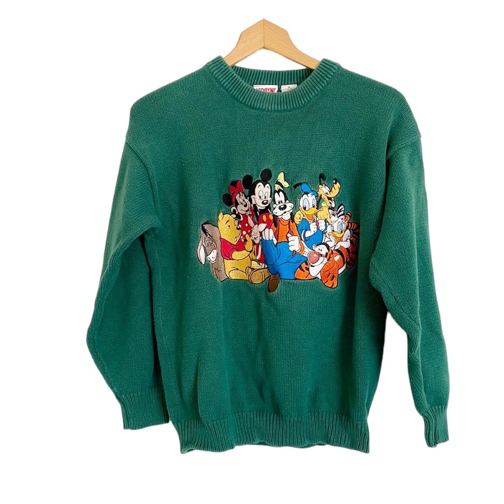 Vintage mickey inc green disney characters minie pullover knit sweater M